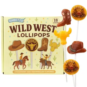 Wild West Themed Lollipops, Western Cowboy Shaped Suckers, Individually Wrapped Rodeo Party Favor Candy, 18 Count