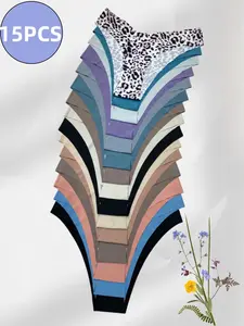 W 15 Pieces Women's Seamless Naked Feeling Thongs – Sexy & Cute, Soft Comfortable & Breathable Fabric, Girls' Casual Lingerie, Ideal for Daily Wear, Perfect Valentine's Day Gift, Fit, Everyday, Womenswear, Panties , underwear for women Fit Medium