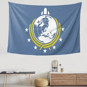 1pc Super Earth Flag Tapestry Wall Hanging - Classic Blue & Yellow Design with White Stars High-End Home Art
