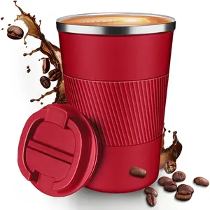 12OZ Travel Coffee Mug Insulated Coffee Cup with Spill Leak Proof Lid, Portable Stainless Steel Tumbler Reusable Hot and Cold Water Mug  Car, Daily, Camping- Red