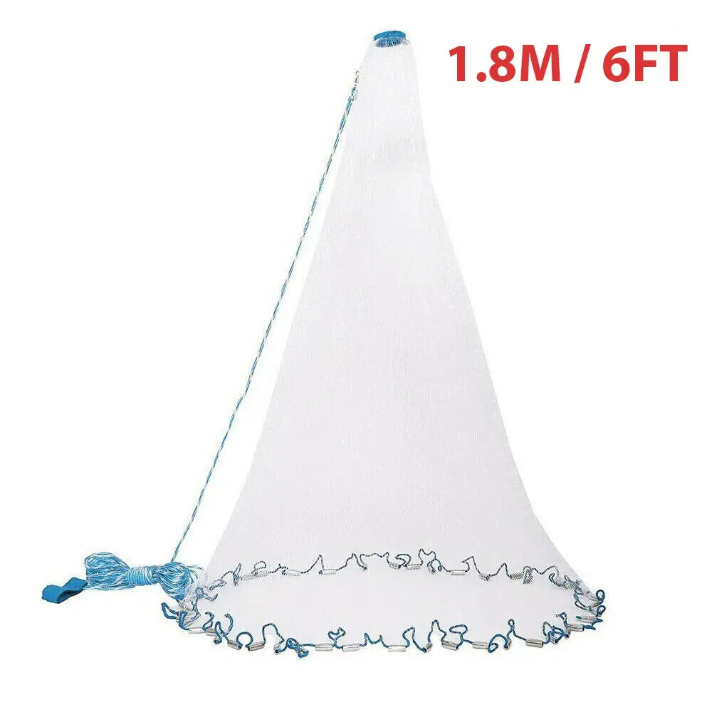 6FT (1.8M) Fishing Cast Net Bait Easy Throw Hand Cast Strong Nylon Mesh USA