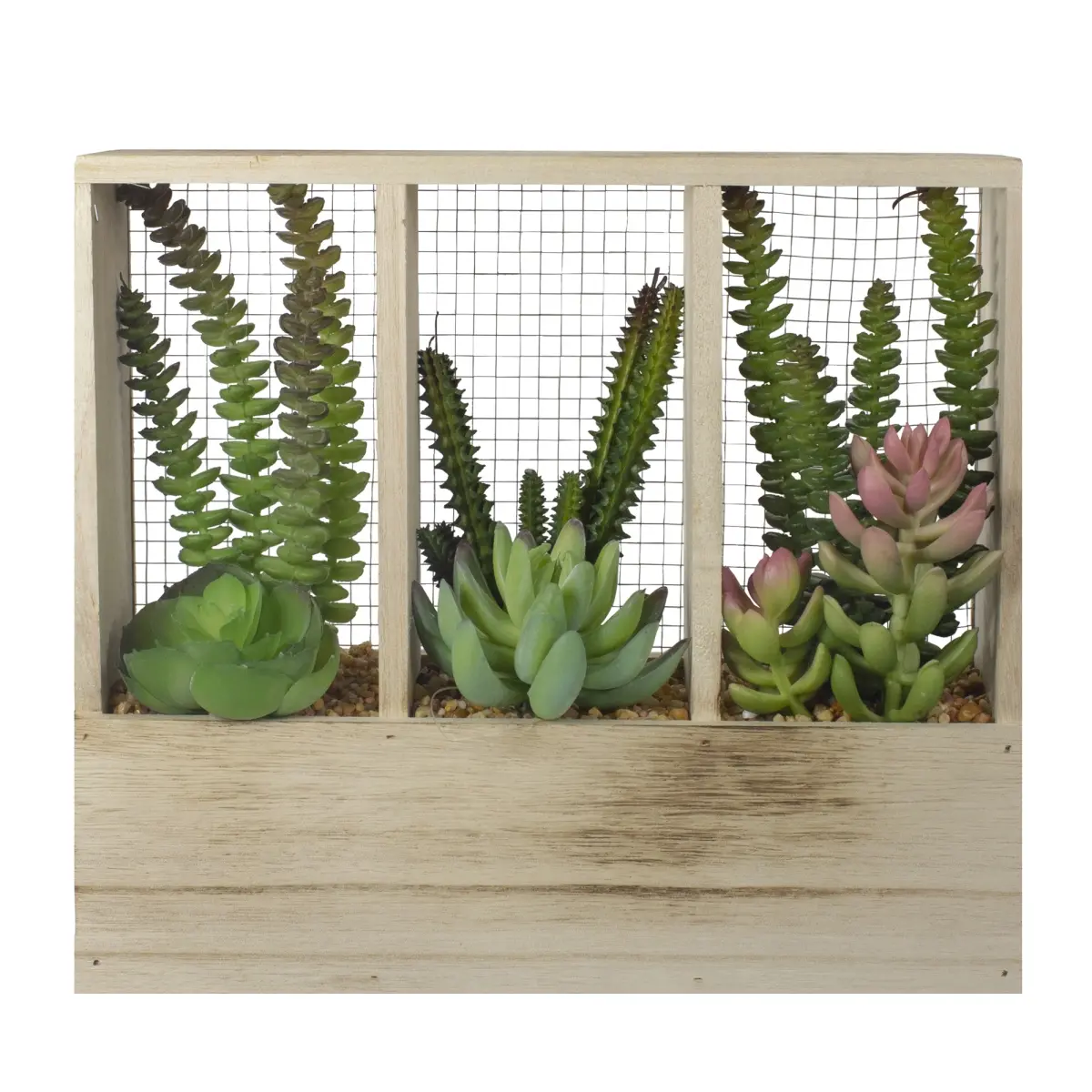 NorthLight 34738355 11 in. Artificial Mixed Succulent Arrangement in Wooden Planter Box