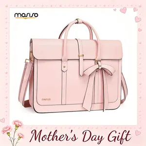 【Mother's Day Gift】MOSISO 14-17.3 Inch PU Leather Laptop Bag for Women, Convertible Briefcase Backpack with Bowknot, Crossbody Shoulder Work Tote with 3 Compartments, Ideal for Office, Travel, Shopping & Daily Commute Business Computer Bag Working Bag