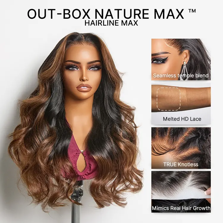 【DISCONTINUED】【LIVE】NatureMAX 200% Density Glueless 13x4 HD Lace Front Wig Ombre Brown Loose Wave Human Hair Wig Pre-Cut Lace Flexi-Fit Drawstring Cap