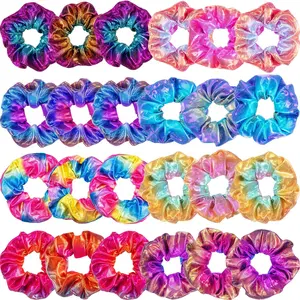 24 Pieces Rainbow Hair Scrunchies Elastic Bands Scrunchy Colorful Hair Ties for Women Girls Gymnastics Birthday Party Favors, Large