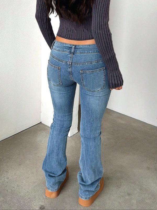 Y2K Low-Rise Flare Jeans, Double-Button Slim Fit Stretch Jeans, Retro Aesthetic Millennium Babe Low-Rise Bootcut Pants