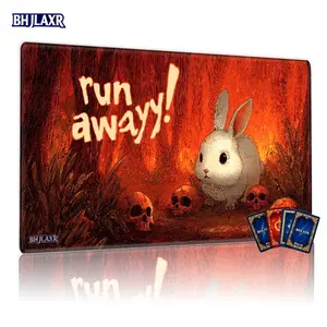 Macabre Burning Forest & Cute White Bunny Run Away MTG Playmat - 12x24in Non-Slip TCG Playmat for Card Game Enthusiasts, Family Gatherings, & Perfect Gift