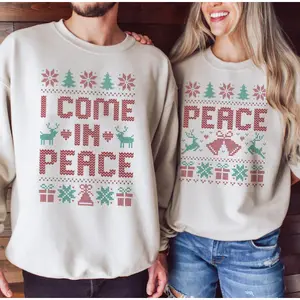 Matching Couples Ugly Christmas Sweatshirt, Matching 'I Come In Peace' Xmas Sweatshirts, Holiday Party Humor, Funny Christmas Party Outfit