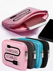 Portable Digital Travel Storage Bag Organizer Zipper Pouch with Data Cable Pattern, Durable Travel Protection Case for Chargers, Cables, Headphones, USB Drives, Travel Accessories, Durable Travel Accessory