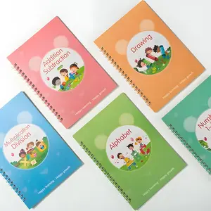5 Pcs Reusable Grooved Handwriting Practice Books Magic Copybook with Disappearing Ink Pens Pencil Grips for Kids Age 4-8 Preschool Learning Activities