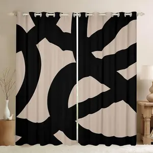 Black and Dark Tan Curtains,(2 Panels) Modern 30%-50% Blackout Curtains,Abstract Neutral Art Darkening Drapes,Abstarct Art Window Treatments