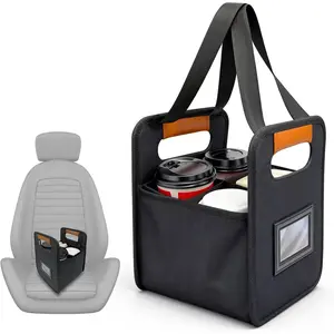Upgraded Portable 4 Cup Drink Carrier with Handle for Car Reusable Insulated Coffee Cup Carrier for Delivery Foldable Drink Caddy for Hot & Cold Drinks