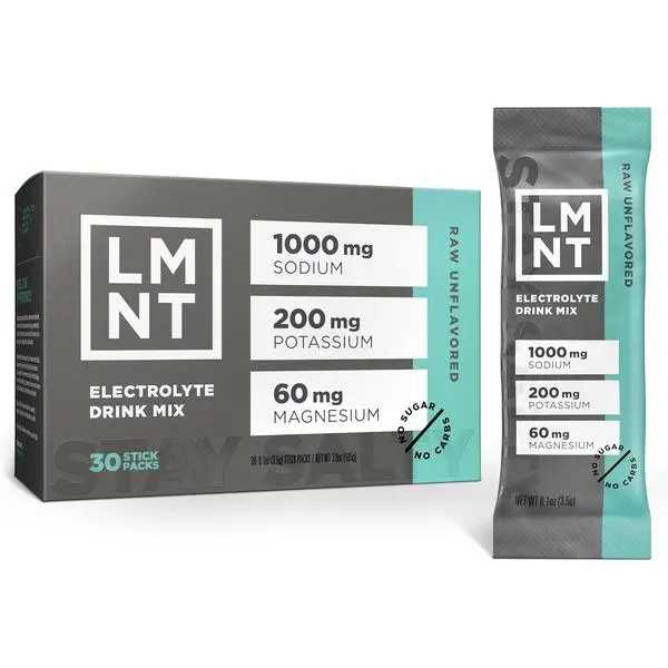 LMNT Zero Sugar Electrolytes - Raw Unflavored Salt | Drink Mix | 30-Count