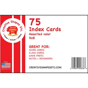 SHAPES ETC. Blank Index Cards- 5" x 8" Assorted Color