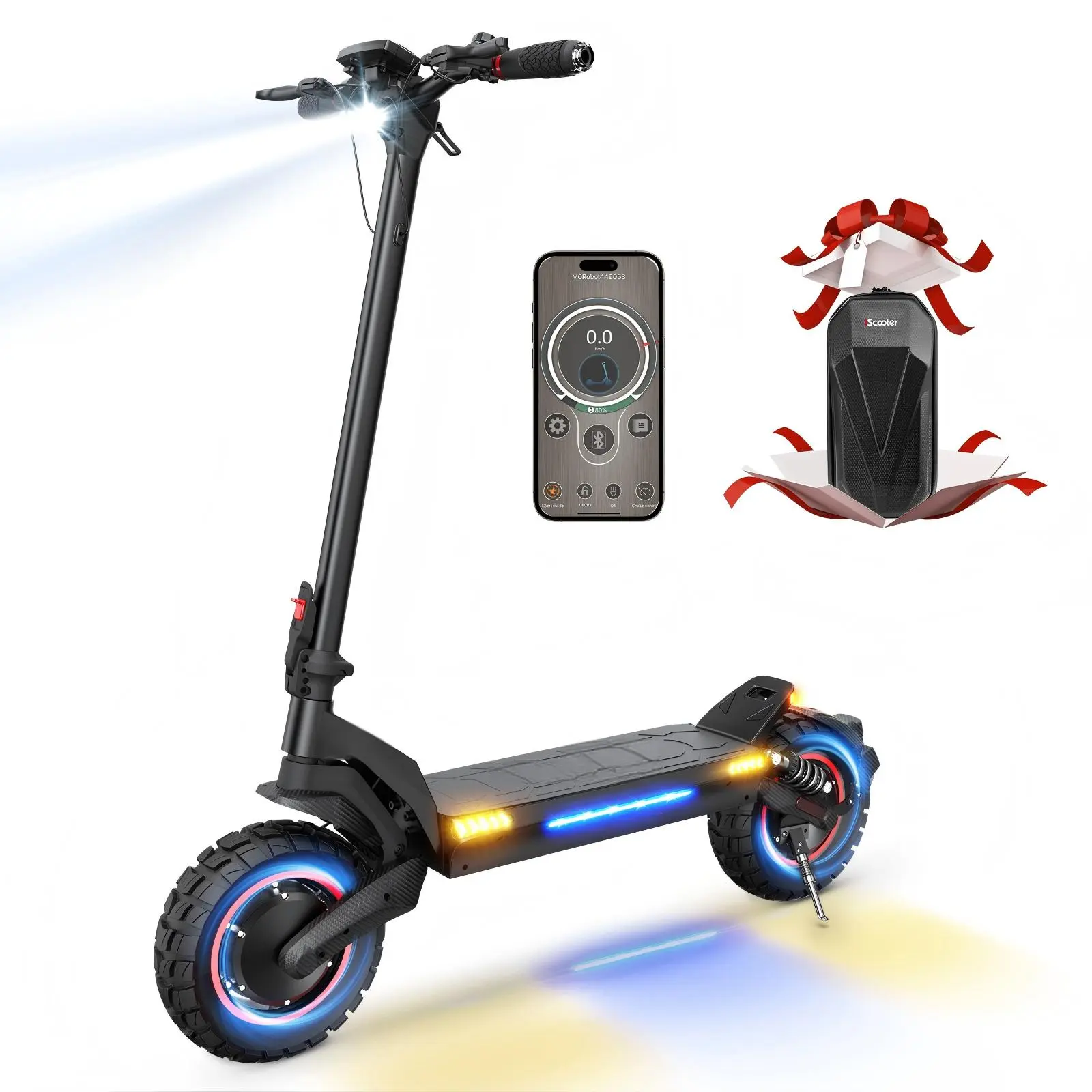 Dual 2000W Electric Scooter, 28/38mph Top Speed E Scooter & 40/43/50Miles Long Range, 10" Off-Road Tires Scooter for Adults with Turn Signals, Dual Suspension & Braking System, APP and Storage Bag