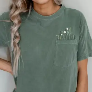 Wildflower Oversize Pocket Spring Graphic Tee - Cotton Blend, Short Sleeve, Crew Neck, Loose-Fitting, Comfort Colors, Patterns May Vary