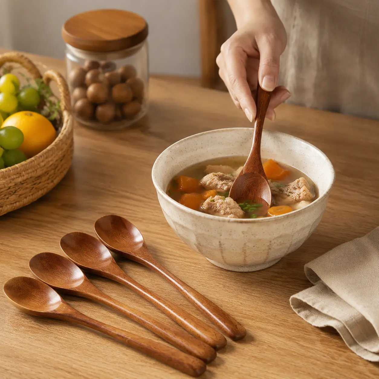 Wooden Cooking Spoon Set of 4/6, Eco Friendly Solid Wood Kitchen Utensils Heat Resistant Durable Cooking Spoons for Baking Serving and Everyday Use