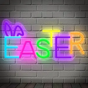 Wall-mounted EASTER Letter Acrylic Engraved Neon Light | Multi-color Ambient Wall Lamp, USB Dimmable, Suitable for Easter, Kids' Room,s, Trendy Restaurants, Holiday Parties, Birthday Gifts, and Other Scene Decorations