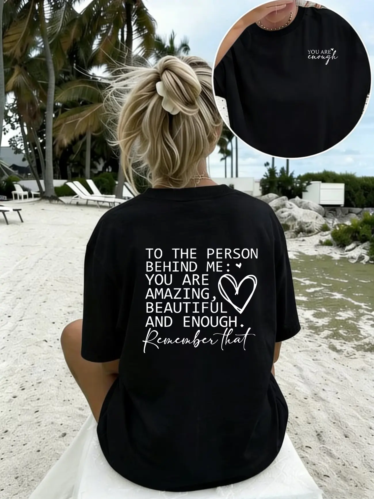 Women Crew‑Neck Short‑Sleeve T‑Shirt, Double‑Sided Inspirational Quote Graphic Print, Summer Casual Daily‑Wear & Gift Top