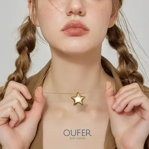 Oufer Stainless Steel Bubble Star Hand Polished Pendant Necklace - Lightweight & Water Safe Unisex Jewelry for Daily Wear
