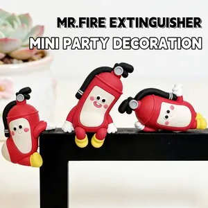 4pcs Desk Firefighter Figurines, Cute Fire Extinguisher Computer Monitor Decor, Creative Desks Toy Figures, Mini Desk Ornaments Set