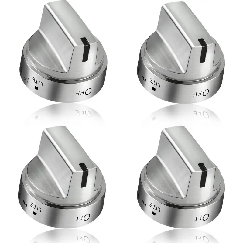 Stainless Steel Metal Kitchen Household Gas Stove Knob Replacement Parts for GE, Compatible with PS11729081 AP5989029, with Bold Markings for Off, Lo, 1-9, Hi, Lite