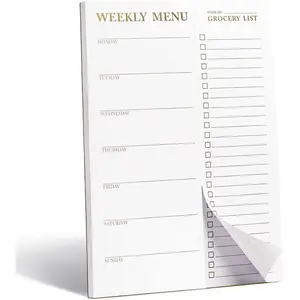 Meal Planner Notepad &  Off Weekly Grocery List - Meal Planner Notepad for Fridge - Grocery Shopping List Notepad - Dinner List for Refrigerator - White and  Metalic Planner with 52 Sheets - 7 x 10 Inch
