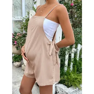 ELLIOTTWII Maternity Solid Color Knotted Waist Decor Casual Versatile Daily Wear Romper