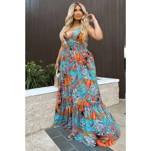 Kiana Tropical Maxi Dress - Black/combo T