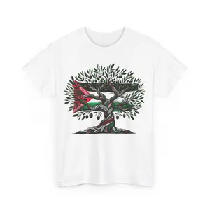 Palestine Olive Tree With Flag Unisex T-Shirt Casual Cotton