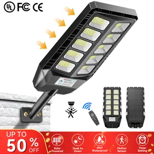 DEEPN Solar Street Light 380 LEDs IP67 Waterproof Outdoor LED Lamp with Motion Sensor & Remote Multifunctional Lighting for Dusk to Dawn Yard & Garden