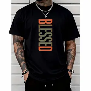 Men's "Blessing" pattern cotton T-shirt - casual and comfortable, short sleeves, crew neck, suitable for daily wear and outdoor activities Fathersdaygift Streetwear men gifts graphic t-shirts chromakopia tour outfits ivan cornejo merch 90s graphic tees
