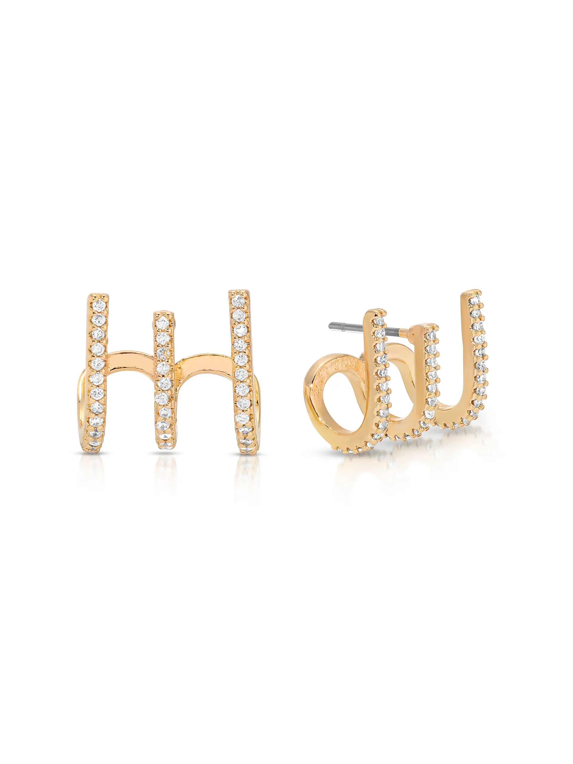 Ettika Sparkle Triple Illusion Ear Wrap Gold Hoop Earrings Set with Cubic Zirconia for Adults Durable Brass Material 0.5" Length Post Closure