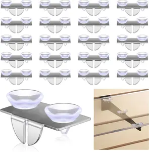 Tandefio 20 Pcs Center Shelf Rest Clip with Rubber Cushion, Galvanized Metal Glass Shelf Brackets Balancing Clip for Brackets to Hang Glass, Metal, Wood