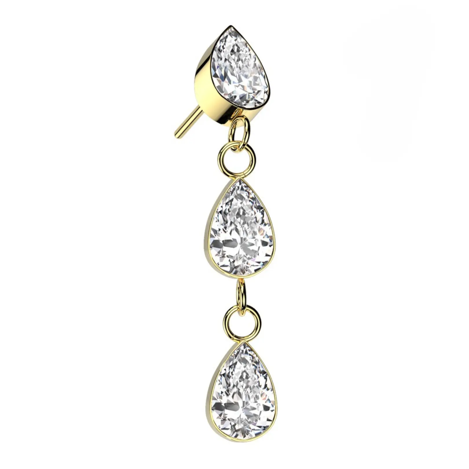 Statement Gold Titanium Threadless Dangle Nose Stud - Hypoallergenic, Durable Quality, Includes Case & Exclusive Pouch