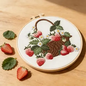 Embroidery Kit Strawberry Flower Basket Artwork Sewing Supplies DIY Crafting Material Pack Set Cross Stitch Kits Handmade Gift