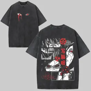 Anime Naruto Sharingan Japanese Tee Vintage Washed Oversized Graphic 100% Cotton T-Shirt Uchiha Itachi Streetwear Unisex Top