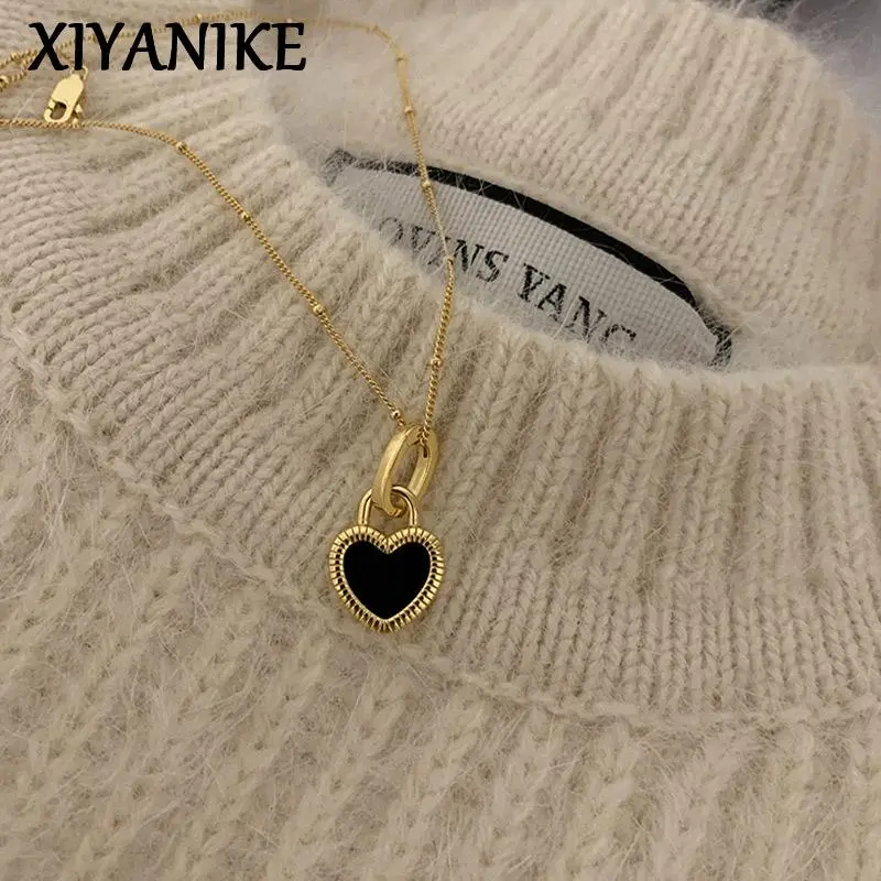 Vintage Double Sided Heart Pendant Necklace For Women Girl Clavicle Chain Choker New Fashion Trendy Jewelry Gift Party