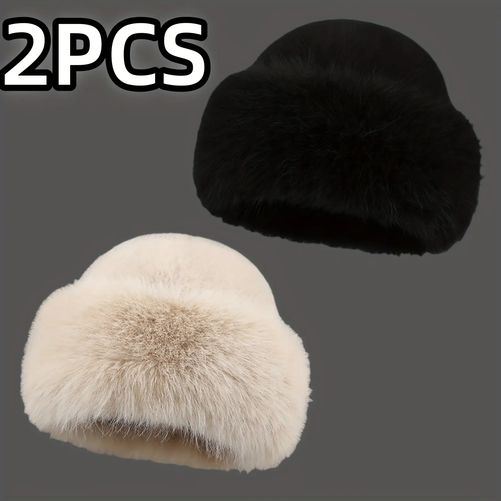 2pcs Autumn/Winter Women's Plush Warm Hats- Fashionable Look, Thickened Mongolian Hat for Comfort and Coziness in Cold Weather Outdoor Activities, Seasonal Warmth, Stylish Winter Hat, Chic Winter Fashion, Hand Washable, Plush Material, Winter Beanie,