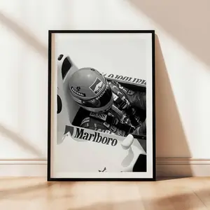 F1 Legend Driver Ayrton Senna Poster Digital Download,Black and White F1 Vintage Racing Photography