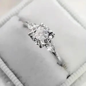 Square Cut 5A Grade Cubic Zirconia Engagement Ring with Side Pear Cut Accents Timeless Proposal Anniversary Everyday Gift for Wife