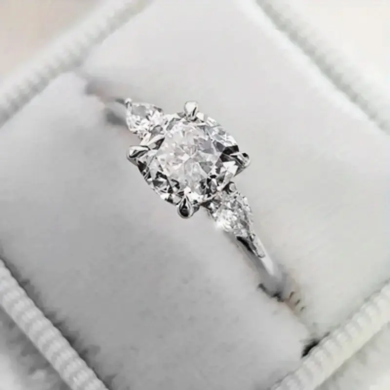 5A Grade Square Cut Cubic Zirconia Engagement Ring with Side Pear Cut Accents, Sparkly Design, Timeless Proposal & Anniversary Gift for Wife, Cubic Zirconia Designs, Sparkly Cubic Zirconia