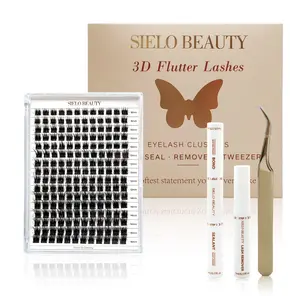 "Short So Dreamy" Kit, Sizes 8mm-16mm, Sielo Beauty 3D Flutter Lash Kit, DIY Eyelash Kit with Customizable Lashes, Tweezer, Lash Bond & Seal, Lash Remover Oil, Fluffy Design, Includes Tray of Cluster Lashes