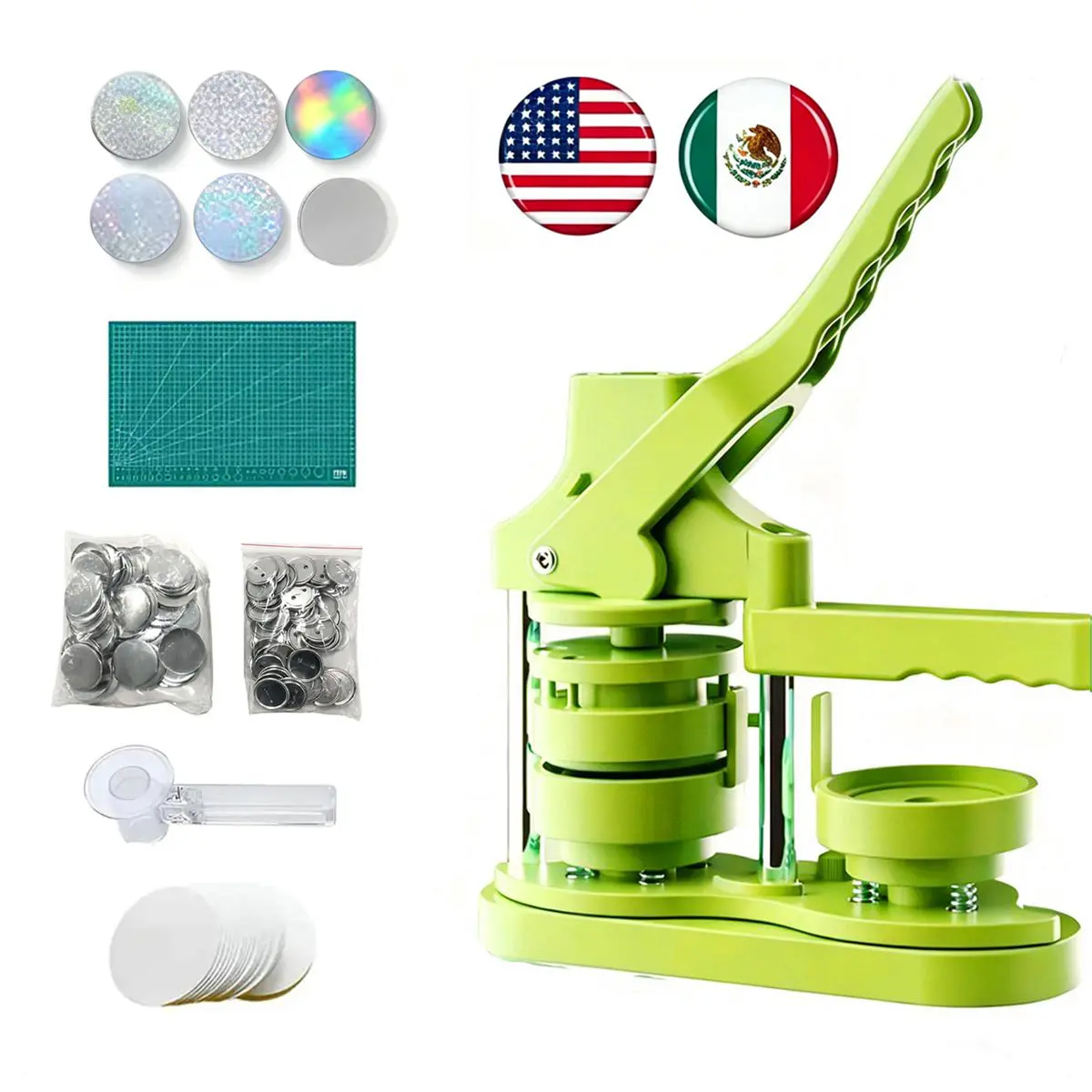 58mm(2.25in) Installation-Free Button Maker Machine, DIY Pin Badge Punch Press Kit with 100pcs Free Badge Supplies, Circle Cutter & Picture Templates,diy tool