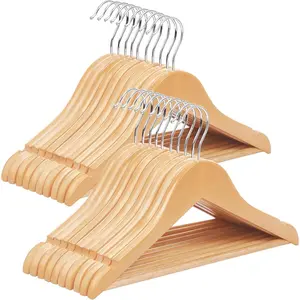Kids wooden hangers 20 pack solid wood baby hangers childrens coat hangers with pants bar shoulder notches swivel hooks 126 x 75 inches natural and silver ucrw06nl