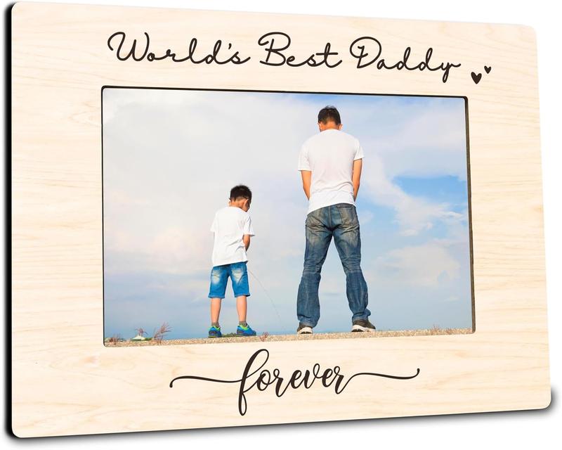 World's Best Dad Forever Wooden Picture Frame -4 X 6 Inches Photo Frame Tabletop Display -Father's Day Gift Birthday Gifts, Father Picture Frame Gifts, Home & Office Decorations (Horizontal)