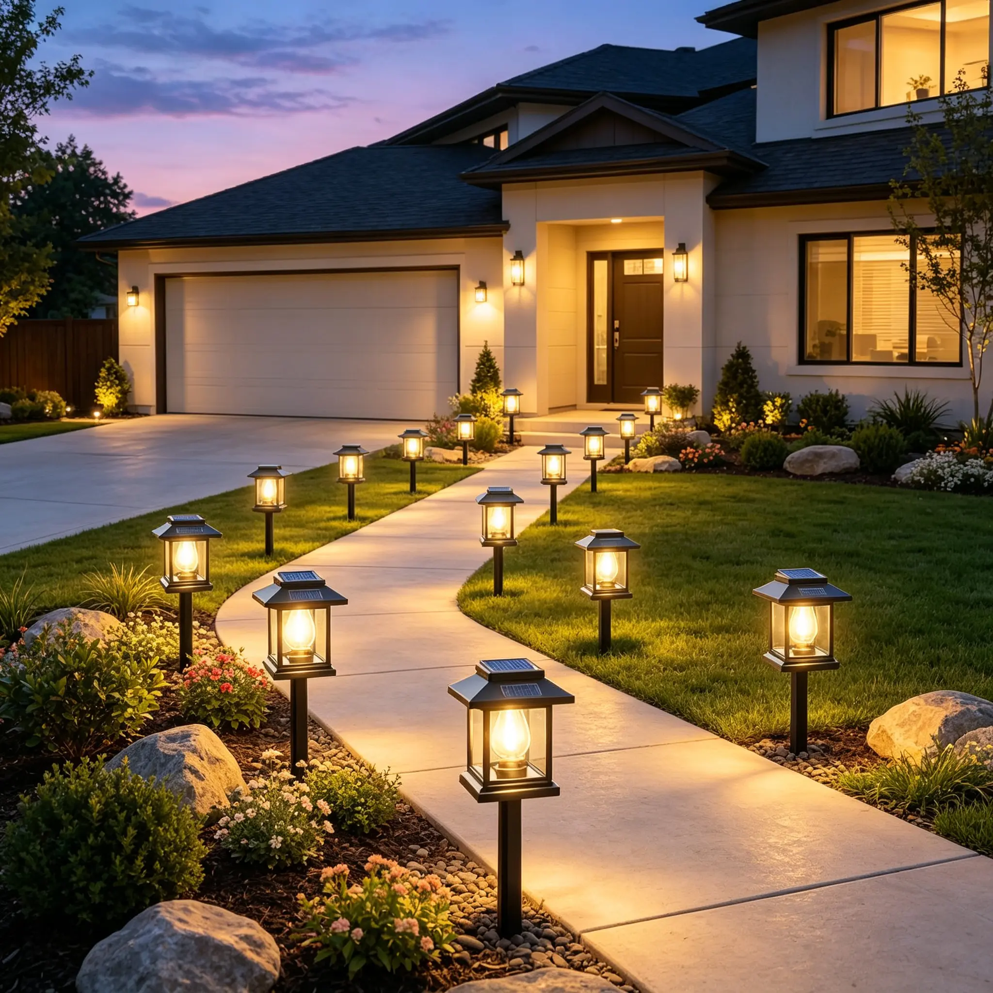 Vintage Solar Pathway Stake Lights, 2/6/8/12/14-Pack IP65 Waterproof Solar-Powered Outdoor Lanterns, Auto Dusk-to-Dawn Warm White LED Landscape Lights, Easy-Install for Garden, Walkway