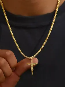 Men's Cross Pendant Necklace Copper Plated, Unisex Fashion Jewelry Gift, Unique Design, Perfect for Birthday & Holiday Gifts