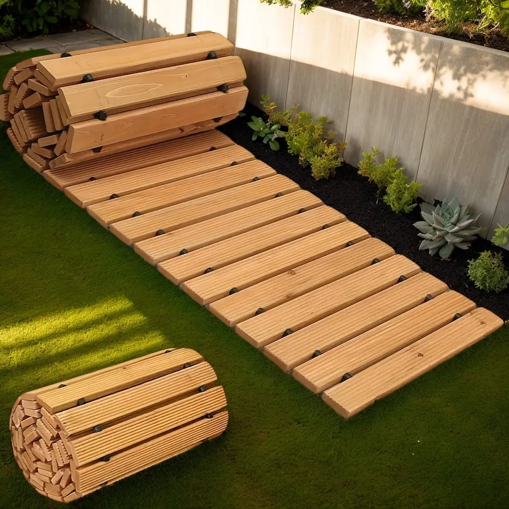 PIYPIY 6/ 8/ 10/12FT Wooden Garden Walkway with Rust-Resistant Steel Wire And Non-Slip Texture, Pavers for Outside Walkway - Suitable for Garden Accessories, Backyard Decor, Poolside - Durable Wooden Walkway, Garden Deal, Outdoor Pathway Patio, snow plow