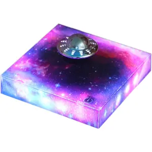 [Wireless Power Transmission] Levitating Floating UFO Lamp Lights, Magnetic Levitation Decor Display UFO, Unique Toy Gift for Desk,Room,Office, Rotating Illuminated UFO, RGB Galaxy Base, Touch Control
